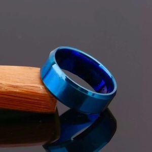 Mens Blue Stainless Steel Ring Band, Sizes 9-11